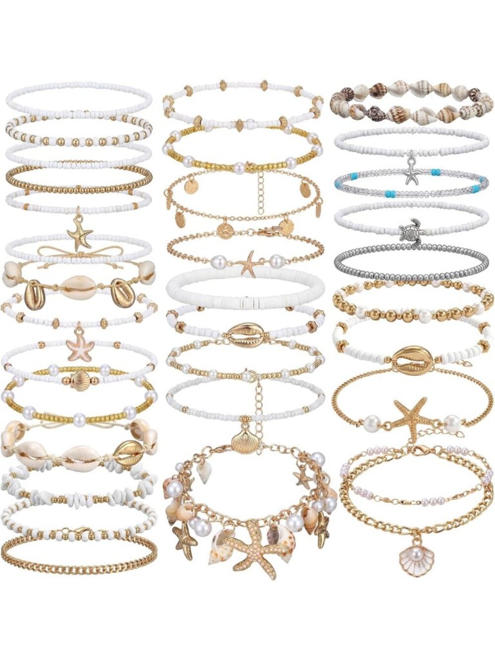 32 Pcs Summer Beach Shell Bracelets for Women - Stackable Boho Jewelry Set